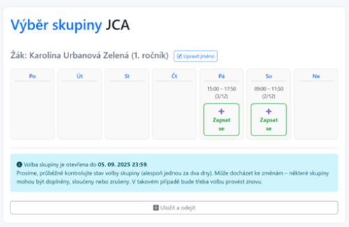 Rodičovský výběr skupiny