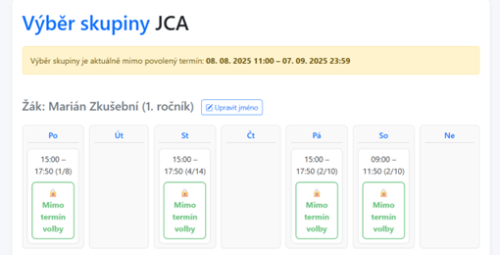 Výběr skupiny - varianty