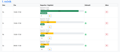 Rozvrh ročníku